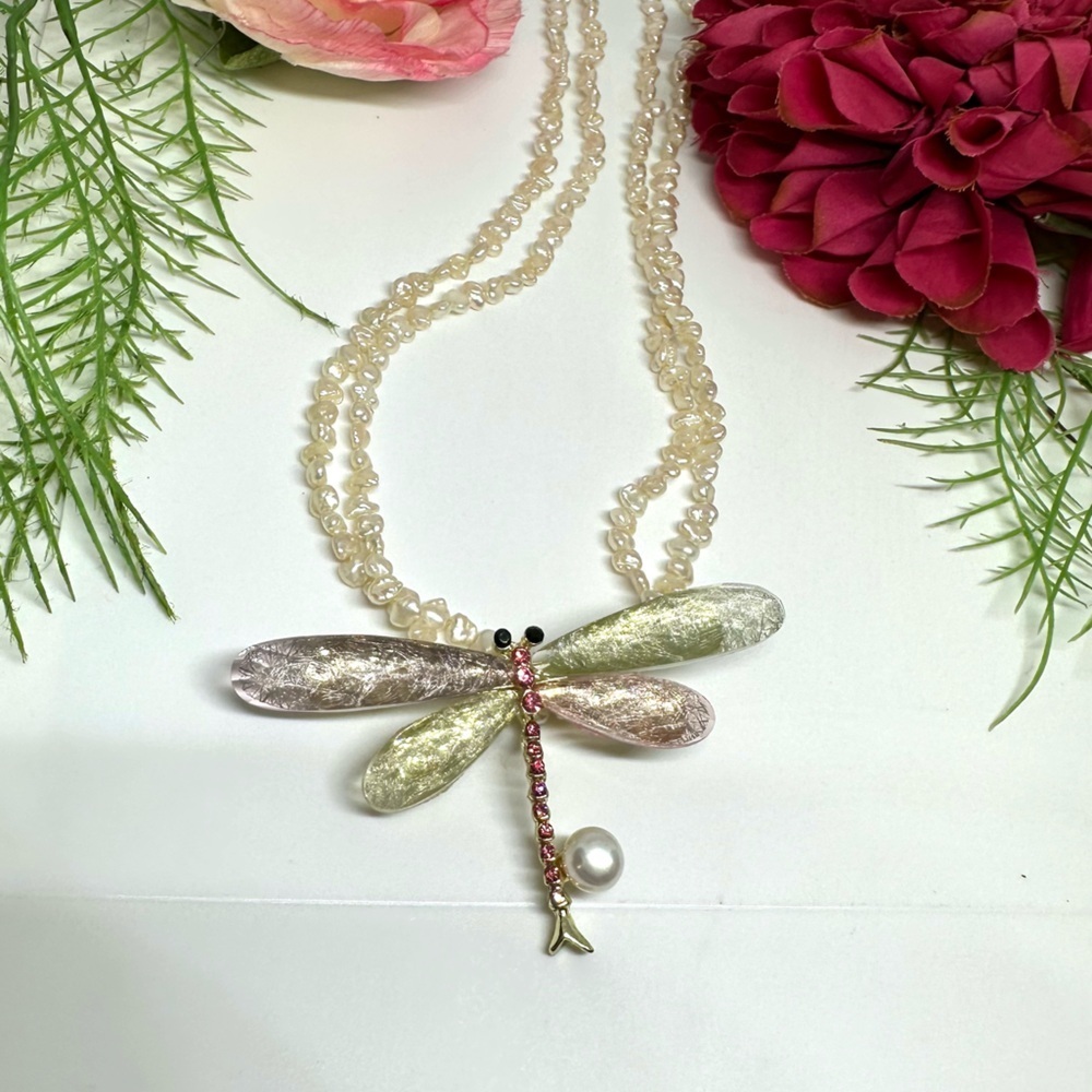 Last One!⚜️Real Pearl Glass Dragonfly Brooch & Pendant - Picture 7 of 7